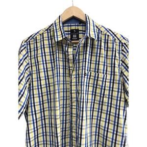 Citrus Shirt Mens Large Plaid Regular Fit White Blue Yellow